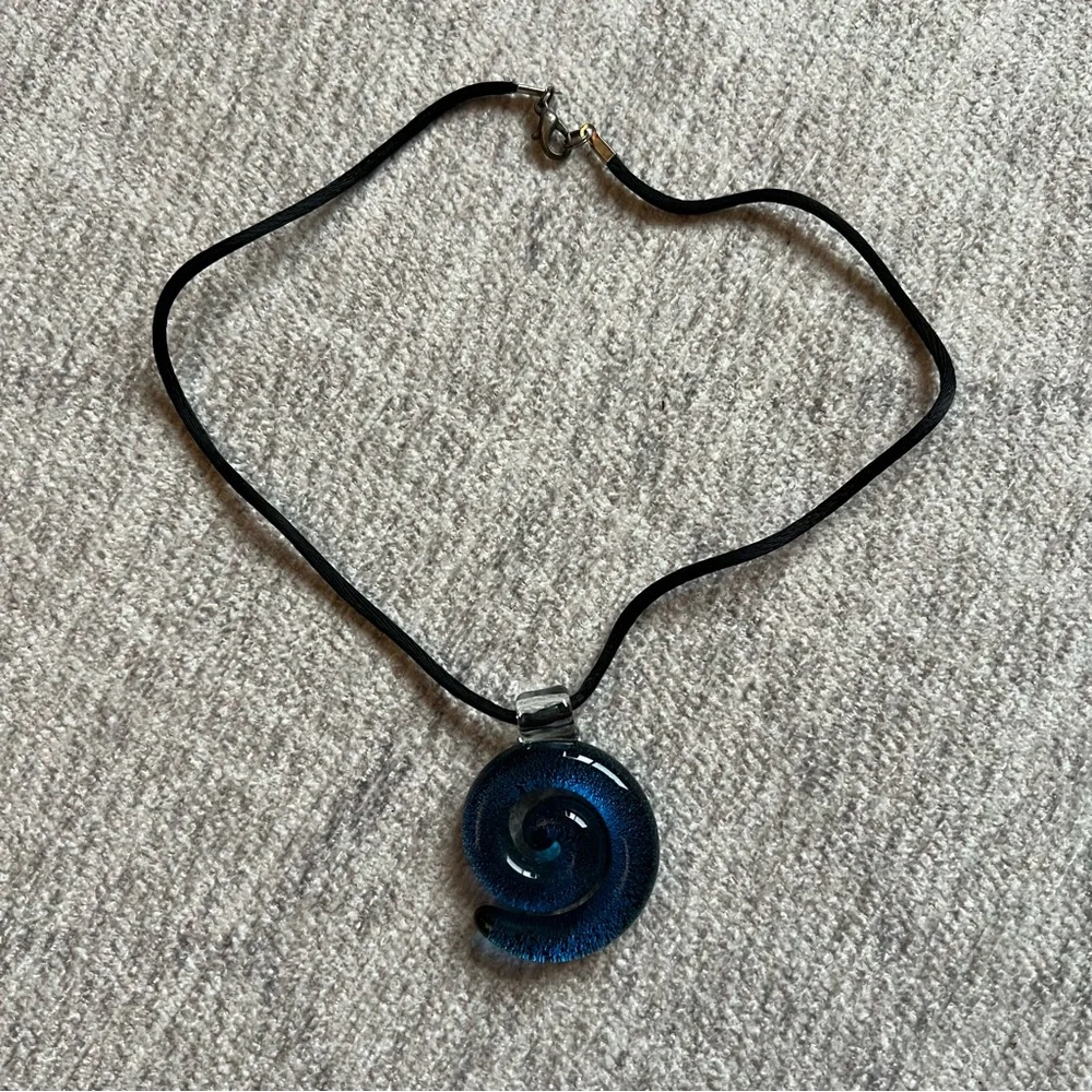 Ocean Blue Solstice Glass Spiral Necklace - Picture 1 of 6